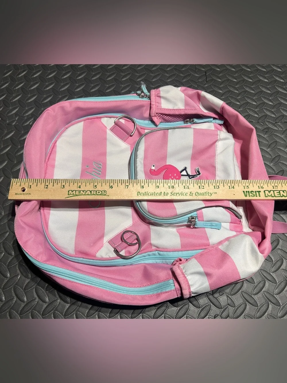 Pottery Barn Kids Pink & White Striped Backpack with “Sophia” Stitched